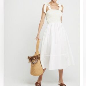 FREE PEOPLE KOURT Shirred Sun Dress Quiet Luxury Cottagecore White Yellow M